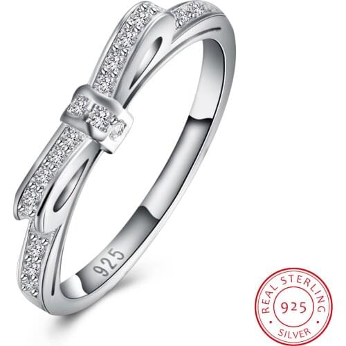 Bow knot Anniversary Cubic Zirconia Rings 925 Sterling Silver Rings for Women Silver 925 Jewelry Fine Jewelry