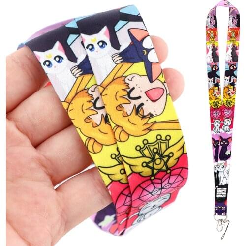 DZ1868 Japanese Anime Icons Cat Keychain Ribbon Lanyards for Keys ID Card Phone Straps Hanging Rope Lariat Students Badge Holder