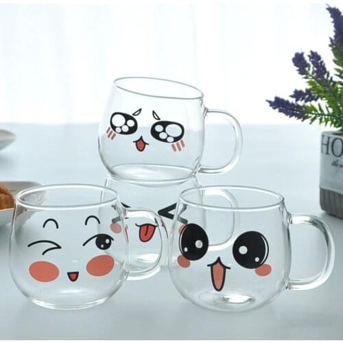 Emotion Cup Creative Glass Cute Coffee Cup Mug Borosilicate Glass Cold Resistance Heat-Resistant Set Household Cups Lightweight