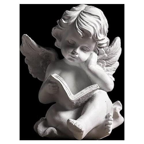 Reading a Book Angel Cherub Statue Figurine Home Garden Baby Shower Baptism Wings Angel Decoration Mum Housewarming Gift, white