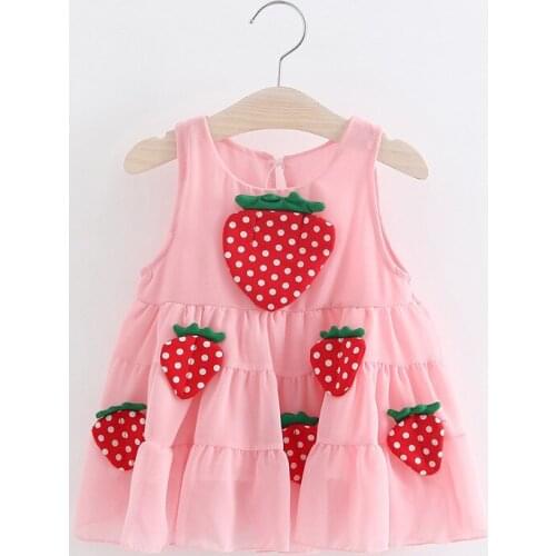 Baby Girl Dress 0-3Y Newborn Baby Summer Embroidery Flower Strawberry Cotton Dress Infant Baby Girls Birthday Dress Baby Clothes