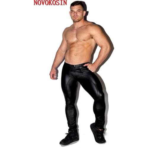 2021 Faux Leather Men Nightclub DS Erotic Costume Lingerie Sexy Zipper Open Penis Sheath Pouch Tanga Elastic Waist Long Pants