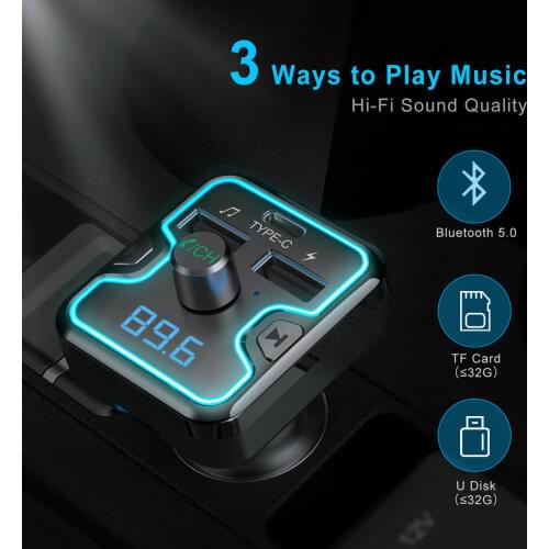 FM Transmitter Handsfree Bluetooth 5.0 Car Radio Audio Adapter 3 USB Car Charger Car Kit MP3 Player 7 Rgb Lights FM Modulator