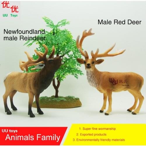 Hot toys: Newfoundland Reindeer & Red Deer (Elk) family pack Simulation model Animals kids toys children Action Figures