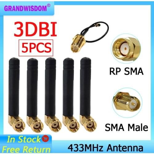 5pcs 433MHz lora Antenna 3dbi RP-SMA Connector Plug 433 Directional Antena Small Size Antenne +21cm SMA Male Pigtail Cable