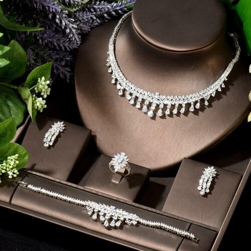 HIBRIDE Women 4pcs CZ Water Drop Design Necklace Earring Jewelry Set Bridal Wedding Accessories brincos para as mulhere N-1926