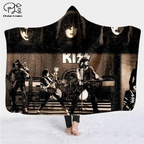 Classic Kiss 3D printed Hooded Blanket Adult child Sherpa Fleece Wearable Blanket Halloween Warm Decoration Style-4