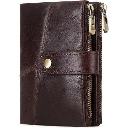 Mens Genuine Leather Men Double Zipper Hasp Wallet RFID Blocking Wallets Multi Function Casual Coin Purse Card Holder Billfold