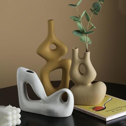 Nordic Creative Ceramic Art Vase Decoration Living Room Flower Arrangement Dried Plant Model Room Home Soft Decorat Ornaments