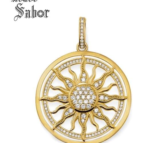 Pendant Sun Pure Gold Color White Zirconia Size 3.5cm For Women Classic Gift Jewelry Pendant Fit Necklace thomas