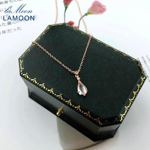 LAMOON 925 Sterling Silver Sakura Pendant Necklace Cherry Blossoms Petal Rose Quartz 18K Rose Gold Plated Fine Jewelry LMNI096