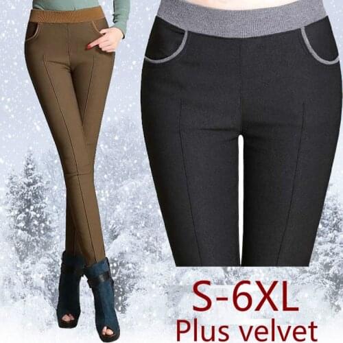 2018 Women High Waist Pencil Pants Fleece thick warm Warm Trousers Female Velvet Trousers Big Sizes white black Stretch Leggings