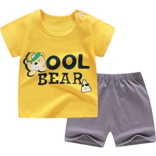 Summer Baby Boys Girls Sets Newborn Unisex Short Sleeve Cartoon Print Blouse T-shirt Shorts Two-pieces Infant Casual Outfits Set
