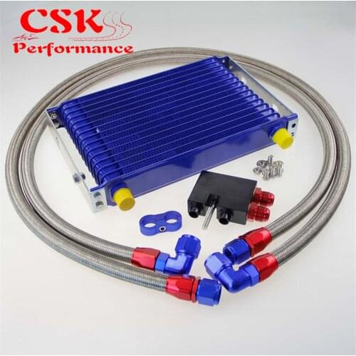 15 Row 262mm AN10 Trust Oil Cooler With Brackets kit Fits For BMW N54 Twin Turbo 135i E82 335i E90 E92 E93 Blue