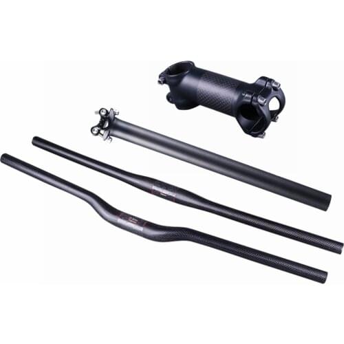 Matte 3K Carbon Fiber Mountain Bicycle Handlebar Sets Flat or Rise Handlebar + Stem + Seat post For MTB Bike Parts