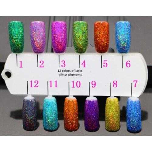 12 colors of glitter pigment powder 1gram per color for nail polish