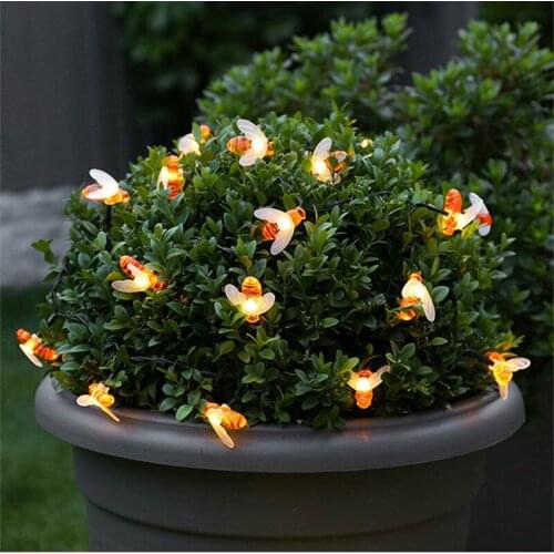 Cute Honey Bee Fairy String Lights Outdoor Garden Patio Lights Christmas Decorations Garland Battery USB Powered Tree Lamp Light