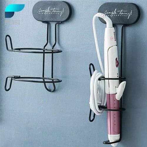 PEISI Wall-Mount Hair Dryer Holder Curling Iron Shelf Bathroom Storage Rack Metal Curling Rod Holder Storage Organizer Bathroom