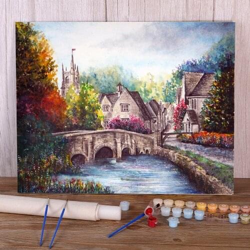 Natural Scenery Castle Combe Coloring By Numbers Painting Package Acrylic Paints 50*70 Boards By Numbers Wall Wholesale