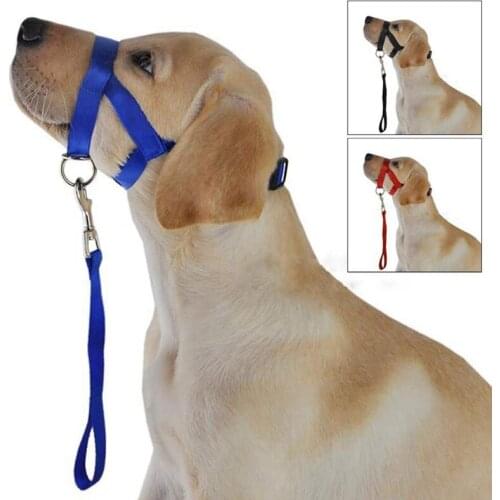 Nylon Pet Dog Muzzle Safety Training Mouth Covers Adjustable Anti Bite Anti-bark Dog Muzzle With Head Leash