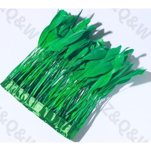 New 15-20CM (6-8 inches) torn head goose feather dyed grass green cloth edge 2 meters DIY craft show costume decoration