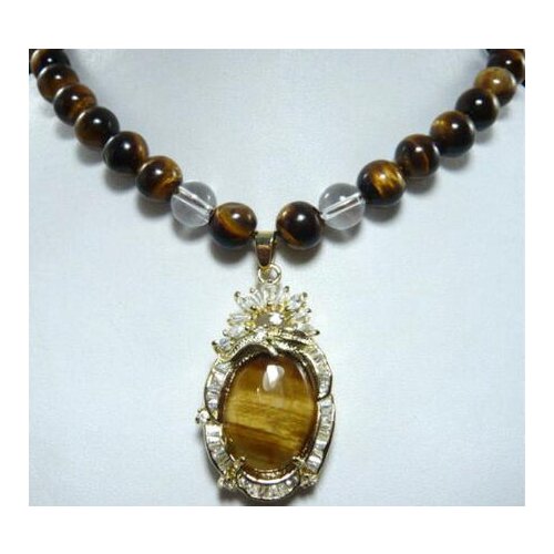 Fine natural tiger eye jade necklace +pendant