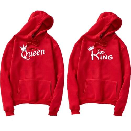 Long Sleeve Pair Hoodies Sweatshirt for Lovers Winter Hooded Pullovers KING Queen Crown Print Unisex Men Women Couple Streetwear