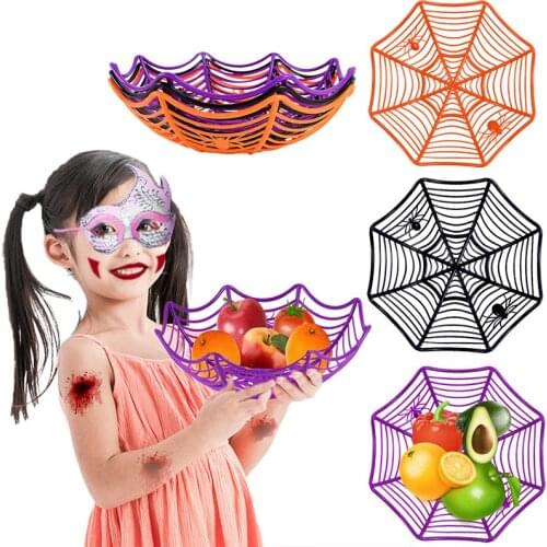28x8cm Halloween Spider Web Fruit Plate Candy Cookies Plastic Baskets For Halloween Festival Party Bar Decoration Supplies