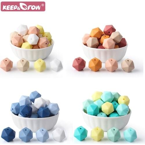 Keep&Grow 20pcs Silicone Polygon Beads Baby Teethers Product Food Grade Silicone Oral Care Toy DIY Pacifier Chains Accessories