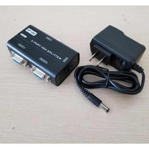 2502AS HD VGA Splitter Adapter Cable Computer Display 1 in 2 Out Synchronous Shared Output Plastic Box