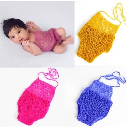 New born photography props baby bodysuit candy color handmade mohair knitted baby photo props infant shoot newborn accessories