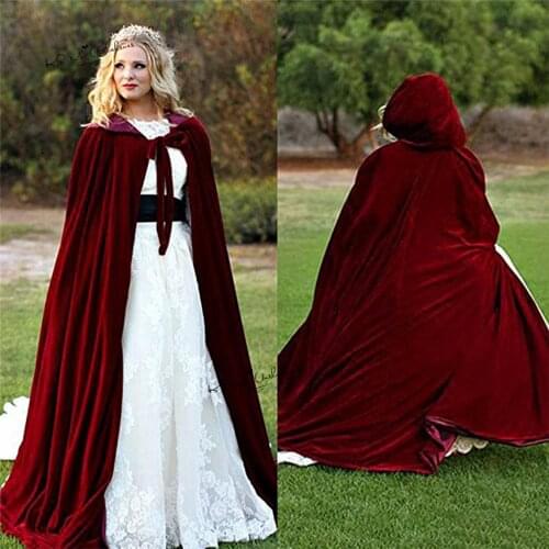 Christmas Red Velvet Winter Women Wrap Cape Fur Coat for Bridal Wedding Cloaks Hooded Party Wraps Jacket