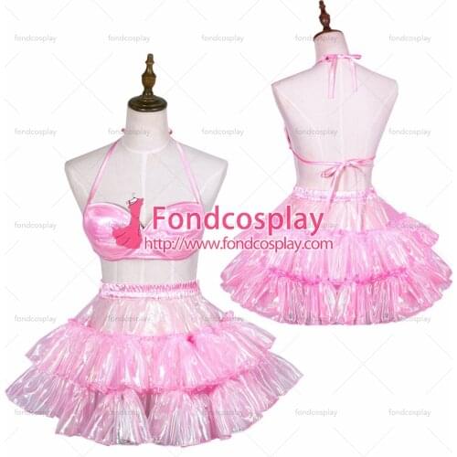 Sissy maid pink organza top and skirt Uniform cosplay costume Tailor-made[G3767]