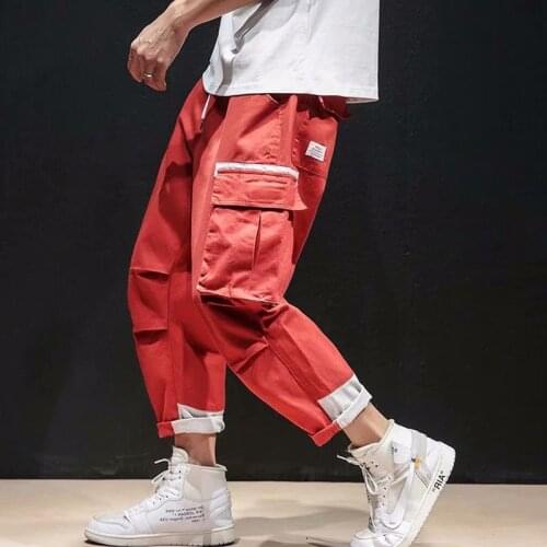 HOUZHOU Mens Cargo Pants Men Joggers Sweatpants Red Black Cargo Trousers Jogging Korean Streetwear Techwear Hip Hop Spliced