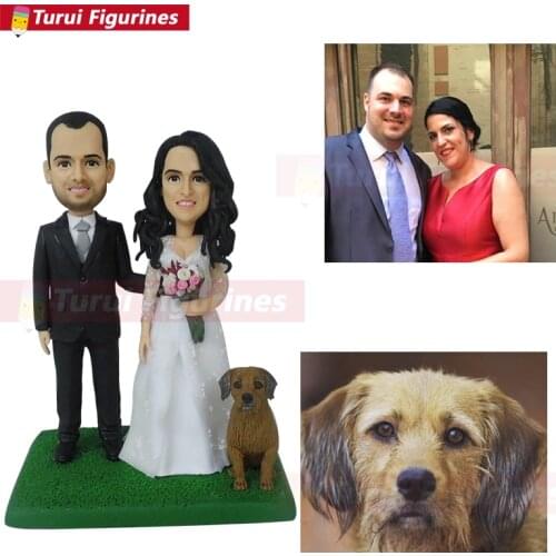 Wedding cake topper with dog figurine make Custom bobblehead wholesale custom wedding bobblehead wedding anniversary gifts dolls