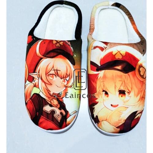 Slippers For Men Women Kids Game Genshin Impact Klee Ganyu Keqing Zhongli Tu Tao Cosplay Shoes Winter Warm Fashion IndoorBoots