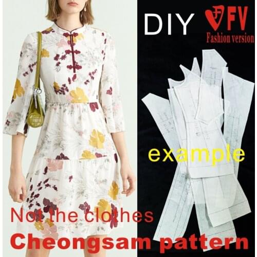 Improved cheongsam pattern womens small stand-up collar dress cutting drawings 1:1 clothing DIY pattern BQP-62
