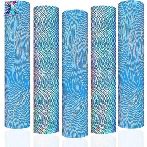 XFX HTV Cricut Vinyl 5 Pcs 12x10In Holographic Laser Blue Heat Transfer Vinyl Cricut Lizard Ripple Patterned Tshirt Iron-on HTV