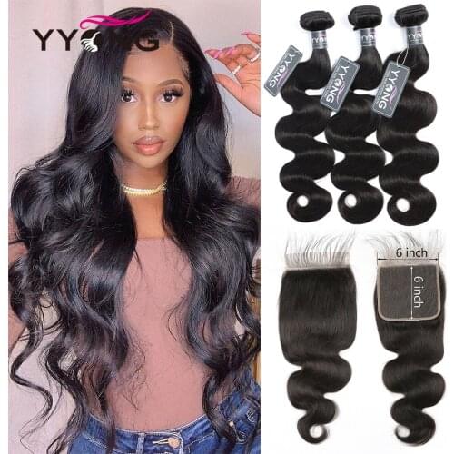 Yyong Brazilian Body Wave 360 Lace Frontal Closure With Bundle Remy Human Hair 3 Bundles With Closure Natural Lace Frontal