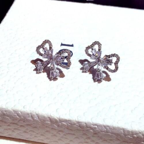 S925 Sterling Silver Diamonds Bowknot Earring Women Fine Jewelry Round Engagement 925 Silver Earrings Christmas Anniversary Gift