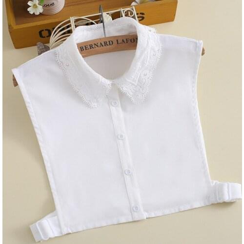 2020 Women Hollow Out Lace Flower Removable Half Shirt Detachable Collar Vintage Chiffon Fake Collar Cardigan Button Blouse Tops