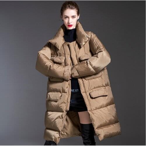 Lady Stand-up collar long Down Coat brown Winter Women 2020 black Parka Puffer Feather Down Coats 90% Duck Down Jacket clothes