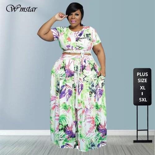 Two Piece Set Plus Size Clothing Women Skirts Sets Wholesale Flower Print Crop Top with Elastic Waist Maxi Skirt Dropshipping