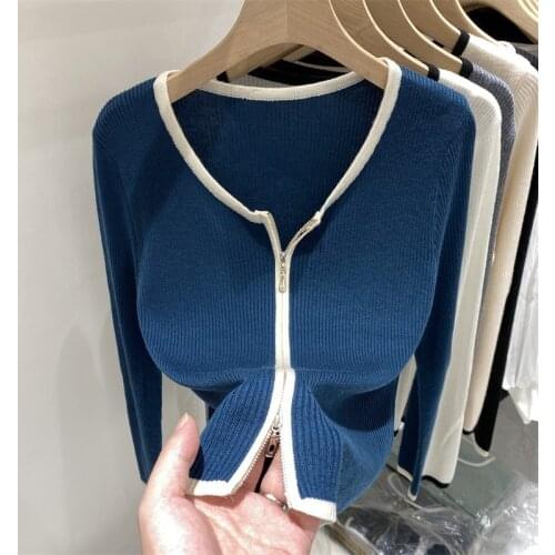 Knitted sweaters women zipper woman cardigans long sleeve sweater knitting oversized skinny coat 2022 spring