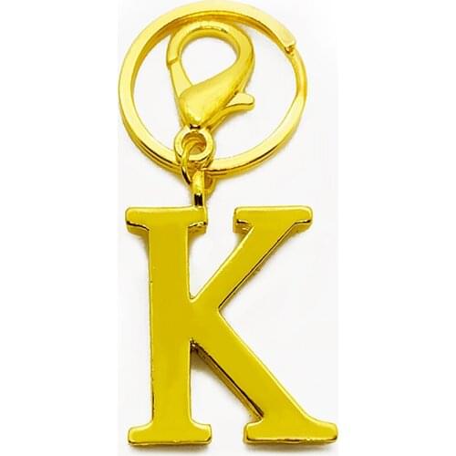Golden 3D metal letter K pendant lobster clasp keyring handmade DIY jewelry label key chain