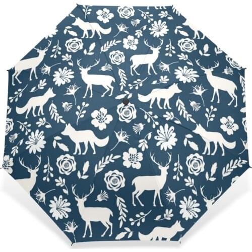 Beautiful Cartoon Elk Painting Women Umbrella Rain Sun Guarda Chuva Flower Printing Wolf Folding Umbrellas Free Shipping