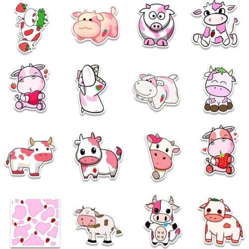 10/50PCS Anime Cartoon Strawberry Cow Girl Kawaii Funny Toy Sticker Balance Decoration Cute Animal Boy Child Laptop Water Cup