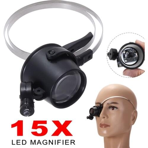 15X Headest Magnifier Glass With LED Light Reading Magnifier Glass Lens Jewelry Phone Repair Magnifier Tools Watch Repair Tool