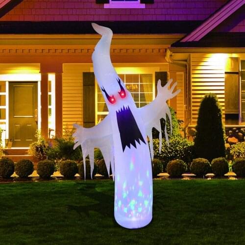 270cm Halloween Inflatable Outdoor Ghost with Kaleidoscope LED Lights Horror Scary Props Garden Yard Halloween Party Decoration