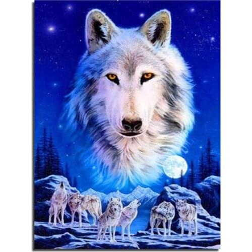 3D DIY Diamond Painting Snow Wolf Family 60x80cm Square Crystal Rhinestone Diamond Embroidery Pasted Mosaic Needlework